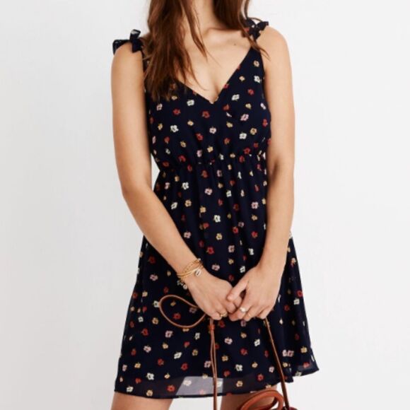 Madewell Ruffle-Strap Wrap Dress in Confetti Floral Blue Size 4 - Picture 1 of 4